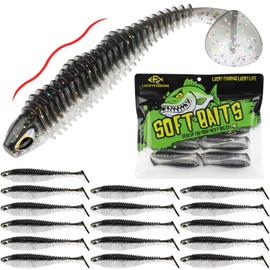 LUCKYFISHING Paddle Tail Swimbaits 16 PCS Fishing Lures Soft Plastic Lures for Trout Crappie Walleye Soft Baits for Bass Fishing Freshwater Saltwater 3 Inch