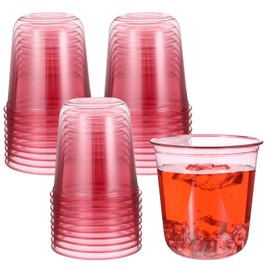 mekueeex 50 Pcs 12oz Disposable Stemless Glasses Crystal Plastic Wine Glasses Clear Classic Pet Cup for Meeting Weddings Birthdays Cocktail Christmas Party Supplies (pink)