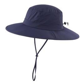 Magracy Unisex UPF 50+ Wide Brim Sun Hat Foldable Quick-Dry Safari Hat Adjustable Bucket Hat for Fishing Hiking Trekking Navy Blue