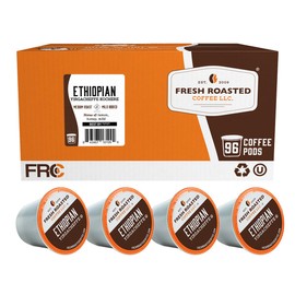 Fresh Roasted Coffee, Ethiopian Yirgacheffe Kochere, Medium Roast, 96 Pods for K Cup Brewers
