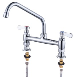 iVIGA Commercial Sink Faucet with 10” Swivel Spout & Supply Lines, 8" Center Deck Mount Kitchen Faucet, Dual Handles Brass Utility Sink Faucet for Laundry Room Restaurant Compartment Sink, Polish