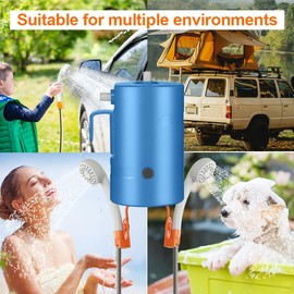 B.TAWD Portable Camping Shower Set, Built-in 4400mAh,USB Rechargeable IPX7 Waterproof Battery Shower Pump+Collapsible Bucket for Family Camp Hiking Backpacking Travel Beach Pet Flowering, Outdoor