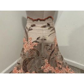 wowfabric4less123 Peach Embroidery Sequins Lace Fabric 50” Width Sold By The Yard