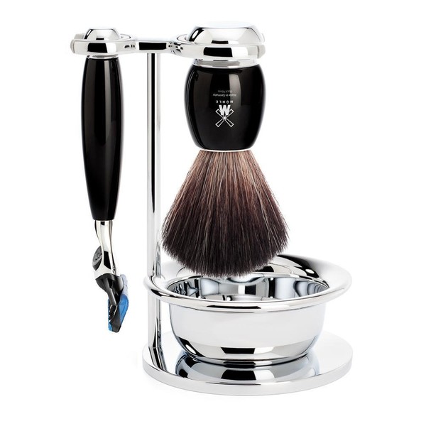 MÜHLE Vivo Series Shaving Set with Bowl, Black Fibre, Compatible with Gillette Fusion, High-Grade Resin Black