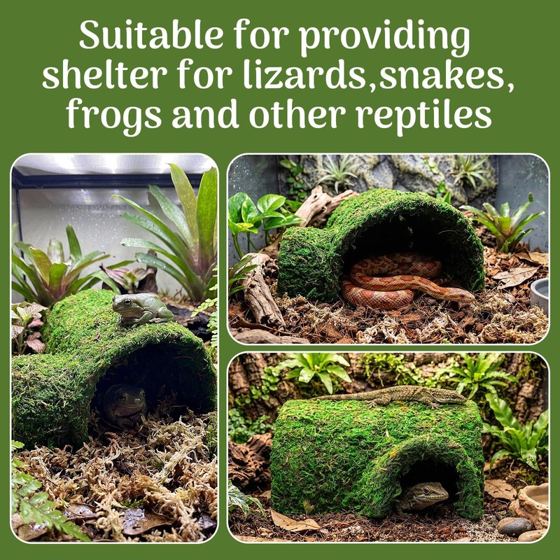 Hollima Reptile Tunnel Cave Hide, Handmade Shelter for Gecko Snake