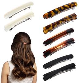 Heclia French Barrette Hair Clips for Women 8PCS 2.56 Inch Small Tortoise Shell Hair Clips for Fine Thick Thin Hairs No Slip Barrettes with Leopard Amber Black White Colors Head Accessories