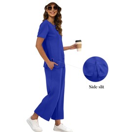 XIEERDUO Summer Sweatsuit for Women Two Piece Summer Outfits 2 Pc Lounge Set Spring Short Sleeve Tracksuit Wide Leg Loungewear Vacation Clothes Women's Track Suit Blue XL