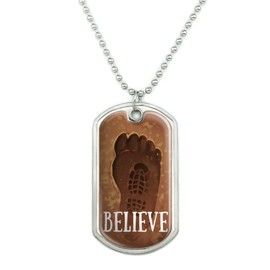 Bigfoot Sasquatch Believe Foot Print Military Dog Tag Pendant Necklace with Chain