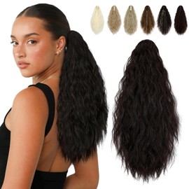 FELENDY Ponytail Extension Claw 18" Curly Wavy Fluffy Hair Extensions Ponytail Clip in Long Pony Tails Synthetic Hairpiece for Women Dark Brown