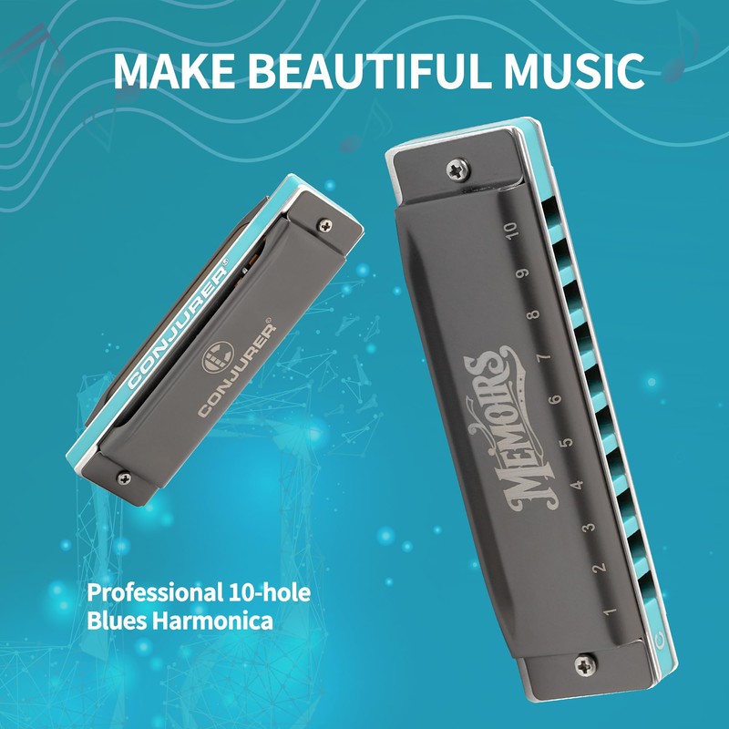 CONJURER Harmonica for Adults 10 Hole Diatonic Deluxe C Key