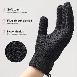 Exfoliating gloves, exfoliating wash gloves for body and face, dead skin remover, double-sided microfibre for adults, natural loofah washcloth (pink + black)