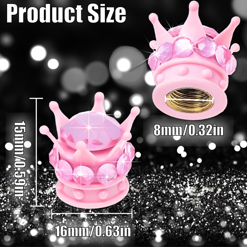 MEAJOO 4PCS Crown Bling Tire Stem Valve Caps, Crystal Diamond
