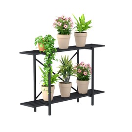 Zhongma 2 Tier Metal Sturdy Heavy Plant Stand, Narrow Plant Stand Indoor and Outdoor, L45.67 x W10.3 x H27.5 inch, 440 LBS Capacity & Heavy Duty Construction. …