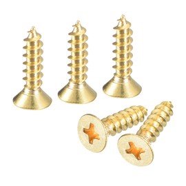 sourcing map 40Pcs Brass Wood Screws, M4 x 16mm Phillips Flat Head Self Tapping Screw WoodWorking Screw for Door Hinges, Wooden Furniture, Home Appliances