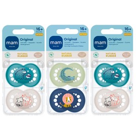 MAM Latex Original Dummy 16+ Mo. // Boy Mix // Set of 6 // Includes 3 Sterilising Transport Boxes