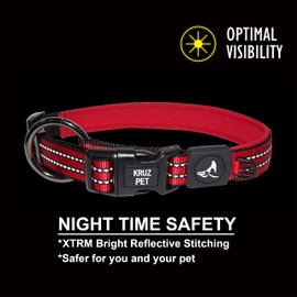 Kruz PET KZV006 Reflective Dog Collar for Small, Medium, Large Dogs, 100% Nylon Adjustable Pet Neck Collar, Heavy Duty O-Ring, Soft, Comfortable Neoprene Padding
