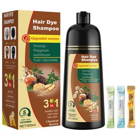 ZENITHGLO Chestnut Brown Hair Dye Shampoo 3 in 1 for Women & Men 100% Gray Hair Coverage - Herbal Ingredients Natural Plant Hair Color - Hair Dye in Minutes 17.6 Fl Oz