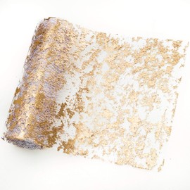 PapaKit Sparkle Metallic Gold Thin No-Iron Table Runner 11in x 65ft (20 Yard) Roll, for Holidays, Wedding, Parties and Everyday Decoration