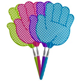 Set of 4 Telescopic Jumbo Hand Shaped Fly Swatters - Extends from 14" to 30" with Jumbo Sized 6.25" x 7.5" Head (Hand)