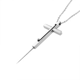 Self Defense Cross Necklace, 21 inch Chain, Stainless Steel Hidden Protection Tool with Safety Lock