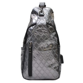 Nupouch Sonoma Anti theft Daypack Crossbody Sling Backpack, USB Charging, Lightweight Day Pack for Travel, Hiking, Everyday, Regular Silver Metallic