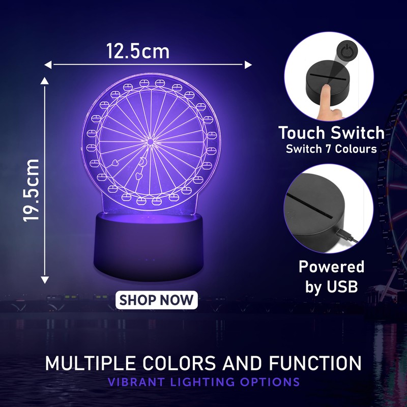 POGSTER 3D Ferris Wheel Lamp – 7-Color Changing LED Night