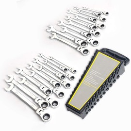 FLZOSPER 22 -Piece Flex-Head Ratcheting Wrench Set, Both SAE and Metric Chrome Vanadium Steel Hand Combination Ratchet Set of Wrench