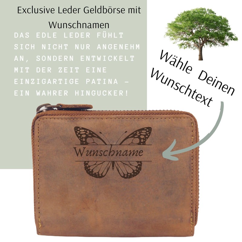 FFelsenfest Wallet with Desired Name Butterfly Motif, brown, coin purse