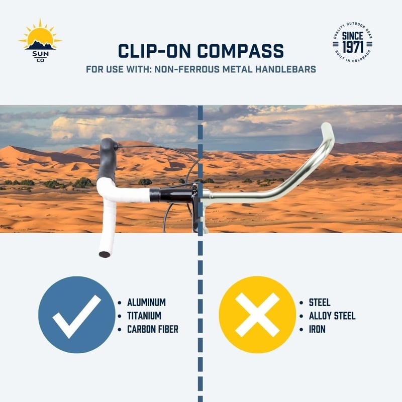 Sun Company Clip-On Compass for Bikes | Handlebar Compass for