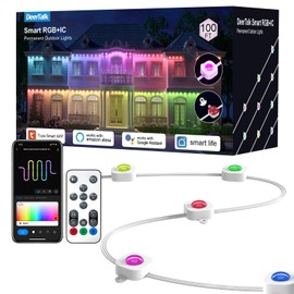 DeerTalk Permanent Outdoor Christmas Lights LED Kit for House Smart ICRGB LED Trim Lights WiFi Bluetooth Permanent String Everlights Year Round Holiday Eaves Lighting Work with Alexa Google (100FT)