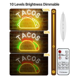 Upgraded TACOS LED Neon Light Signs with Timming Remote for TACOS Restaurant, Business, TACOS Window Decor for Party Gift Dimmable 15"x12"
