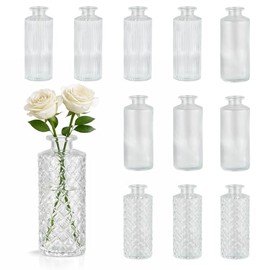 BEAHOT - Paquete de 12 jarrones de cristal a granel, mini jarrones vintage de cristal para centros de mesa, día de la madre, baby shower, pequeños jarrones de flores para decoración de bodas, fiestas
