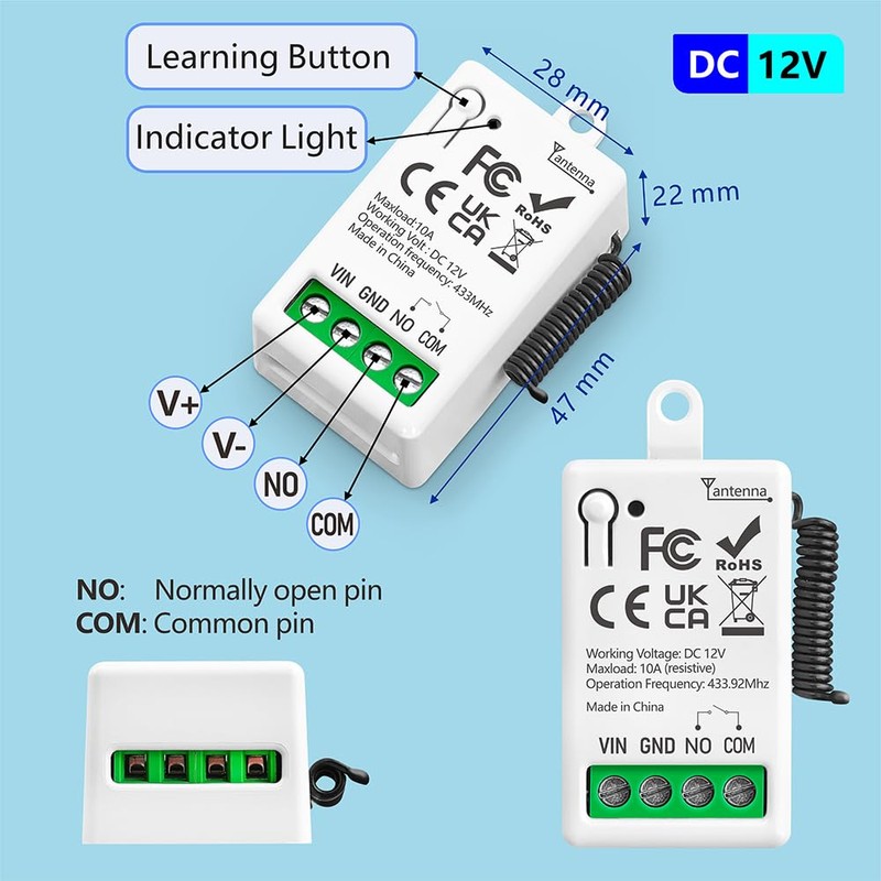 433Mhz Wireless Remote Control Switch DC 12V 1 Channel Mini
