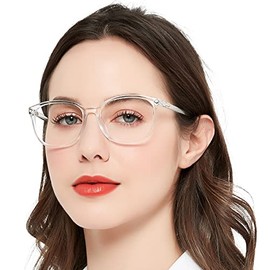 MARE AZZURO Blue Light Blocking Reading Glasses Women Trendy Square Computer Readers 1.0 1.5 2.0 2.5 3.0 3.5 (Transparent, 1.50)