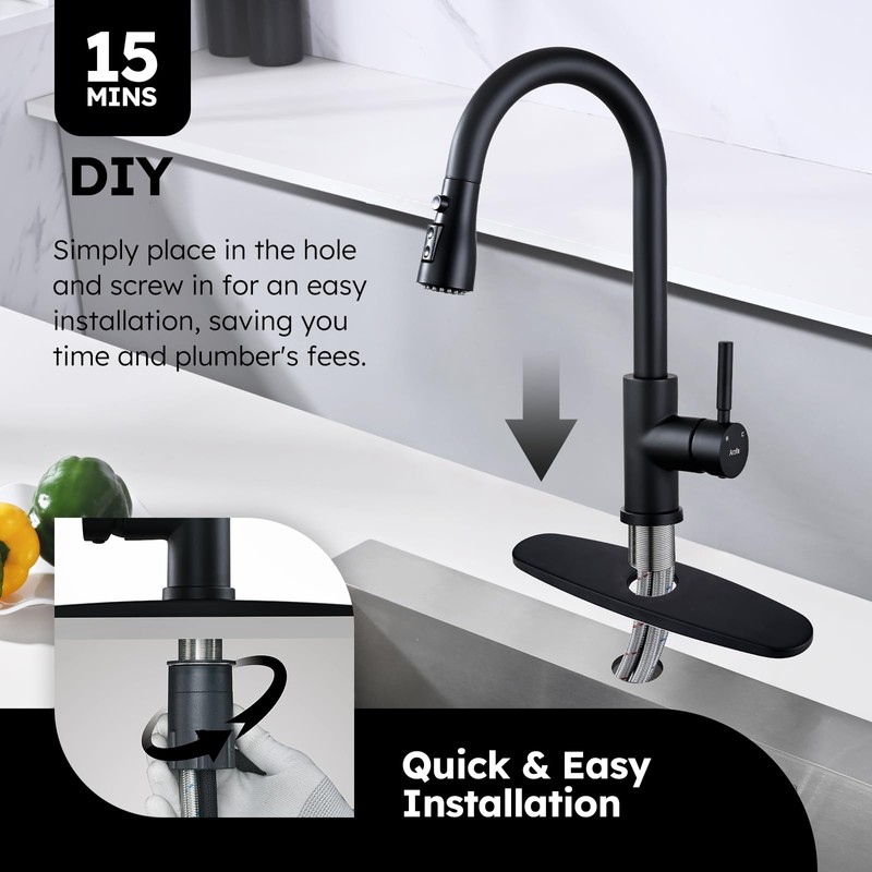 Arofa Kitchen Faucet with Soap Dispenser, Stainless Steel Kitchen Sink