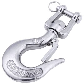 Faneta 304 Stainless Steel Clevis Slip Hook with Safety Latch American Type Jaw & Eye Swivel Lifting Hoisting Chain Hooks for Rigging Towing Winch ATV Trailer Crane Wrecker and More (1/2 Inch, 1500KG)