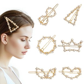 6pcs Pearl Hair Clips For Women Girls Heart Round Shaped Fashion Barrettes Hair Accessories For Wedding Party Decoration Supplies