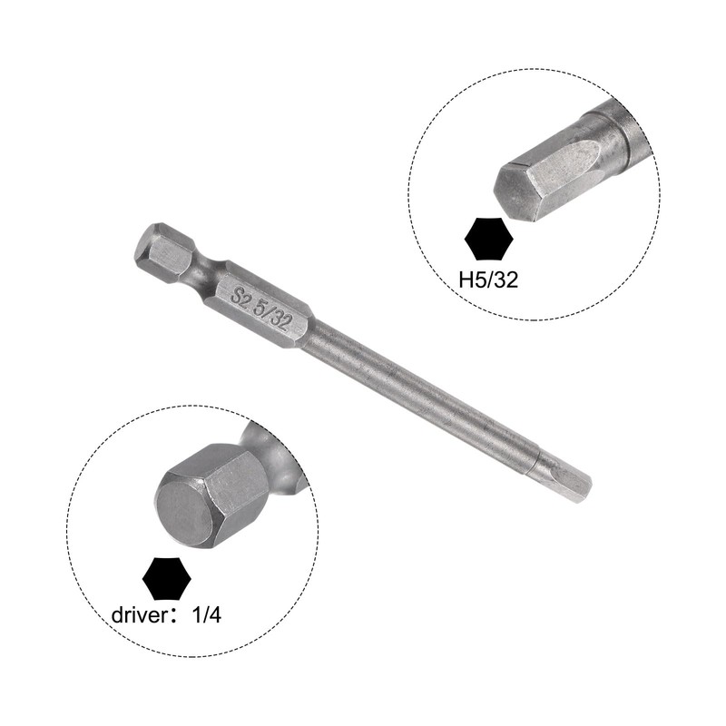 HARFINGTON 5/32" Hex Screwdriver Bit SAE 1/4" Hex Shank 3"