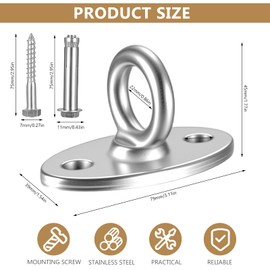 pzihao Ceiling Hook Heavy Duty Hook, M8 Eye Plate Stainless Steel, Swing Hook up to 500 kg, Wall Eyelet Hook for Punch Bag, Ceiling Mount, Hanging Chair, Hammocks, Swing Attachment