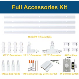 Bravsekai H Track Lighting Rails & Accessories Kit with Dimmer Switch, 13FT White Track Rails for H Type LED Track Lighting Fixtures