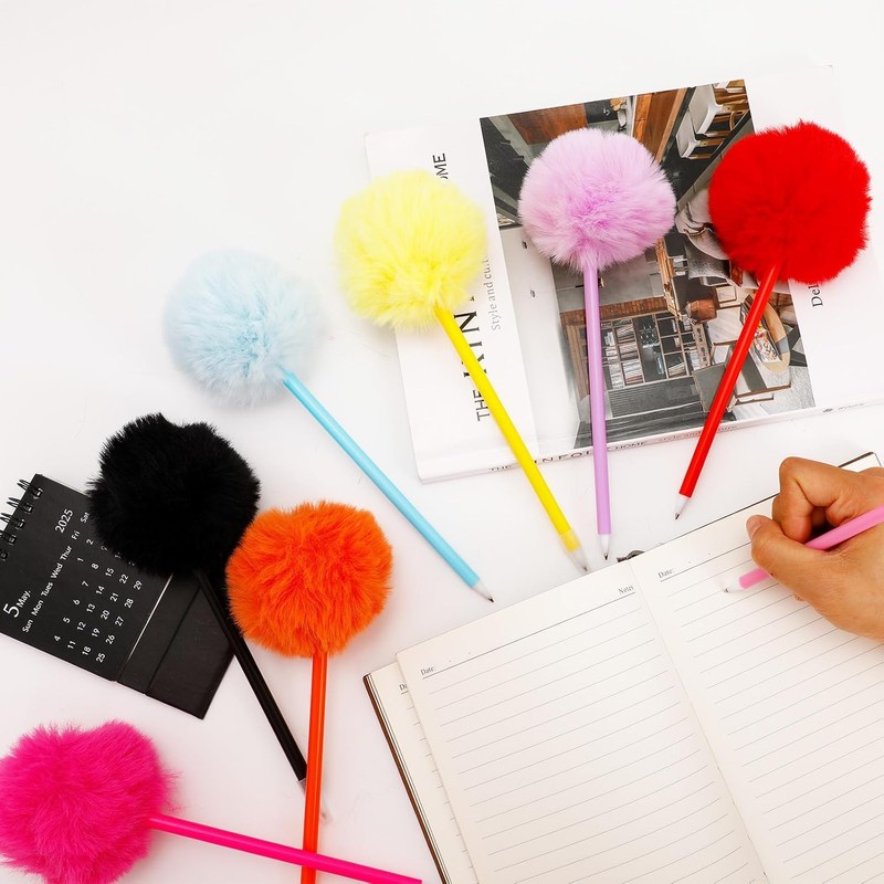 Fluffy Pink Pom Pom Gel Pens, 8.27 Inch Length with