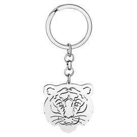 RAIDIN Stainless Steel Gold Plated Cute Animal Key Ring Tiger Leopard Key Ring Gifts for Women Girls Car Handbag Key Accessories, Silver-136 Tiger