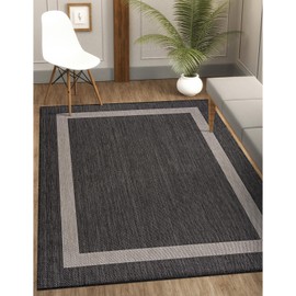 CAMILSON Outdoor Rug - Modern Area Rugs for Indoor and Outdoor patios, Kitchen and Hallway mats - Washable Outside Carpet (8x10, Bordered - Dark Grey/Light Grey)