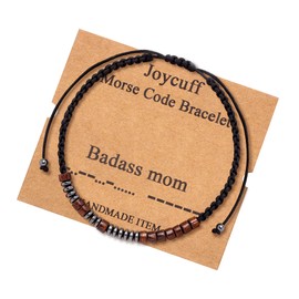 JoycuFF Mom Bracelet Gift for Mama Mom Mother Mommy Jewelry Inspirational Morse Code Bracelet for Women Grandmother Secret Message Beads with Cord Jewelry Birthday Christmas Mother's Day Gift for Her