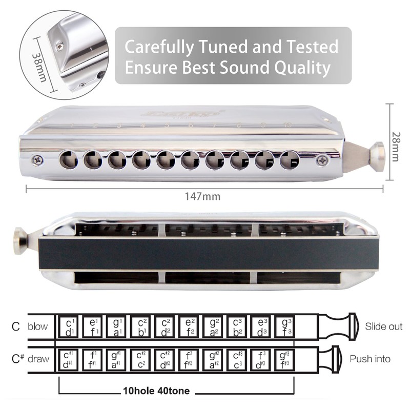 East top Chromatic Harmonica key of C, 10 Holes 40