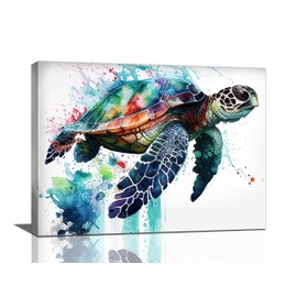 Sea Turtle Bathroom Wall Art Nautical Ocean Turtle Pictures Wall Decor Canvas Print Painting Modern Home Framed Artwork For Living Room Bedroom 12"X16"