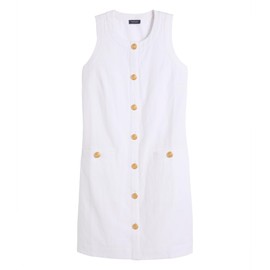 vineyard vines Women's Linen Button Front Shift Dress, White Cap
