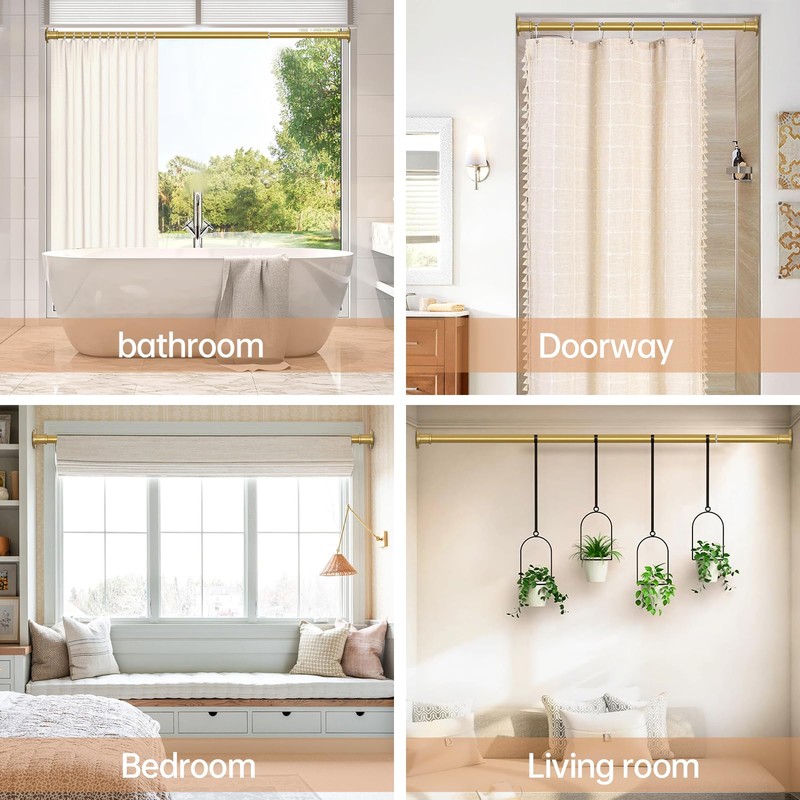 BRIOFOX Shower Curtain Rod Adjustable 18-64 Inch, No Drilling Non