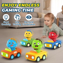 MOONTOY Car Toys for 1+ Year Old First Birthday Gifts for Boys,Press and Go Car Toys Baby Animal Racing Cars for Toddlers 1-3,Push Go Friction Car Toys Toys 12-18 Months Toddler Toys for One Year Old