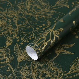 Safiyya Peel and Stick Wallpaper Boho Floral Contact Paper 78.7" x 17.3" Gold and Dark Green Wall Paper Modern Self Adhesive Removable Wallpaper for Bedroom Bathroom Vinyl Rolls